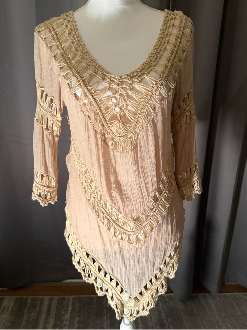 Women's Crochet Knit Tunic Blouse - Cream